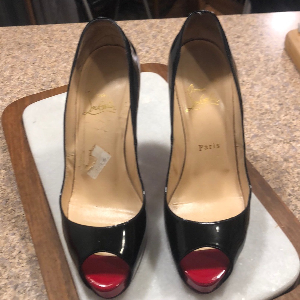 Christian Louboutin patent leather peep toe heels